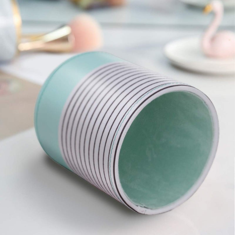WAVEYU Pen Holder, Pencil Cup Pot Desk Organizer Multi Purpose Use Cute for Adults Kids Luxury Leather Makeup Brush Holder for Home, Office, Classroom, Stripes Mint Green - Image 5